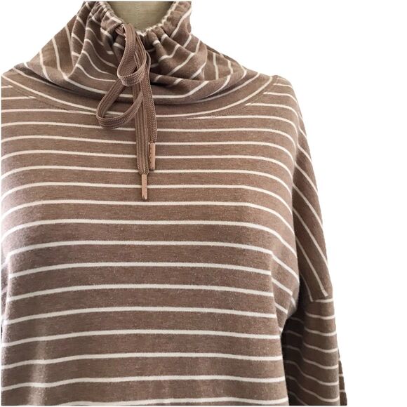 Haven Well Within Mocha Brown Striped Cotton Funnel Neck Long Sleeve Top - XS - Picture 2 of 9